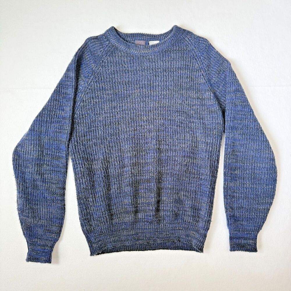VTG Saugatuck Blue Marled Knit Sweater M Crewneck Chunky Ribbed Vintage 90s